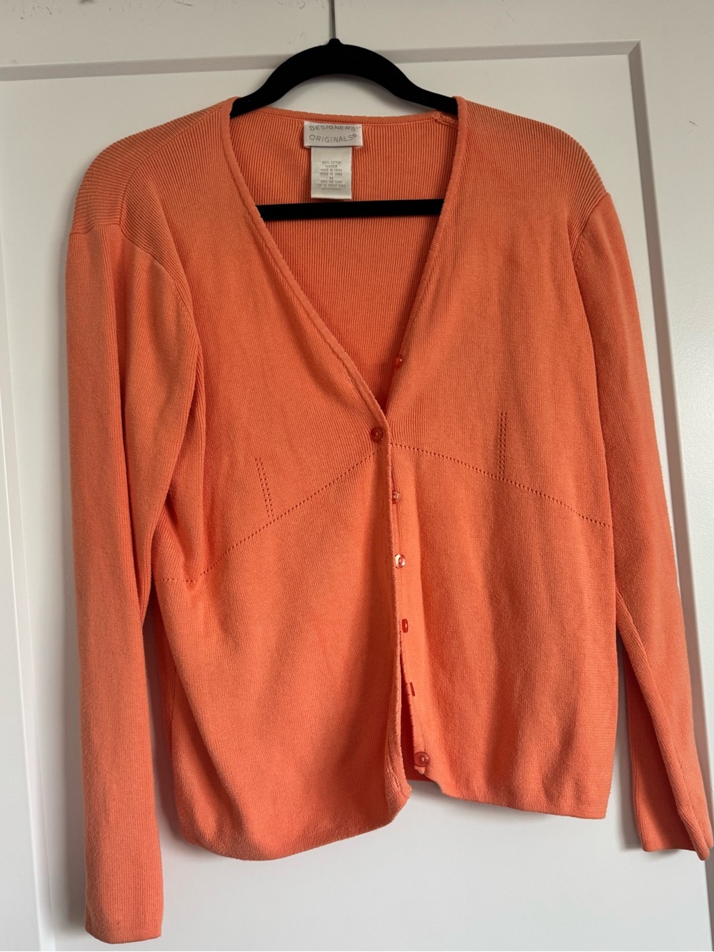 Vintage Designers Originals Coral-Orange V-Neck Button Cardigan